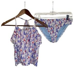 Vineyard Vines Girls Nautical Tankini Swimsuit Size 16 Sailboats Coastal Beach